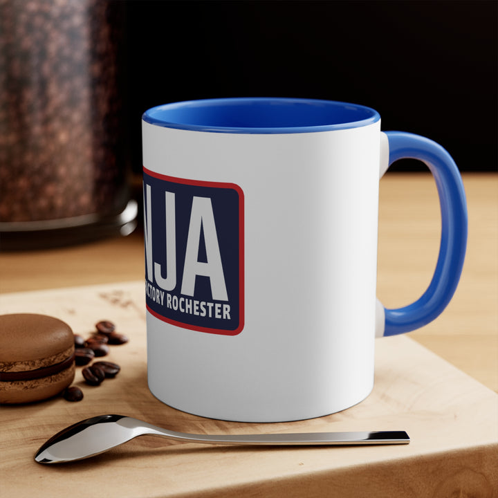 Ninja Warrior Factory Rochester 11oz Accent Mug — Red-Handle Coffee Cup