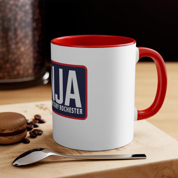 Ninja Warrior Factory Rochester 11oz Accent Mug — Red-Handle Coffee Cup
