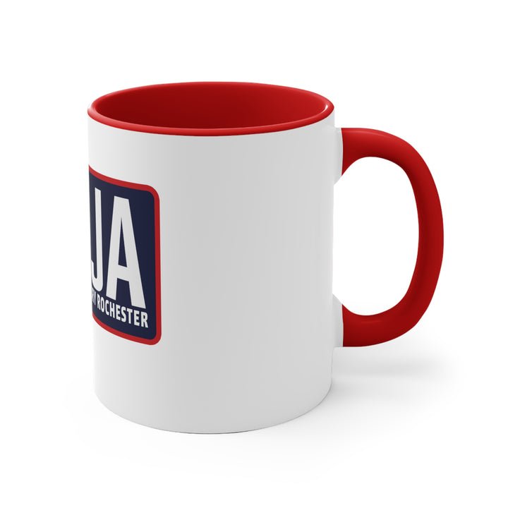 Ninja Warrior Factory Rochester 11oz Accent Mug — Red-Handle Coffee Cup